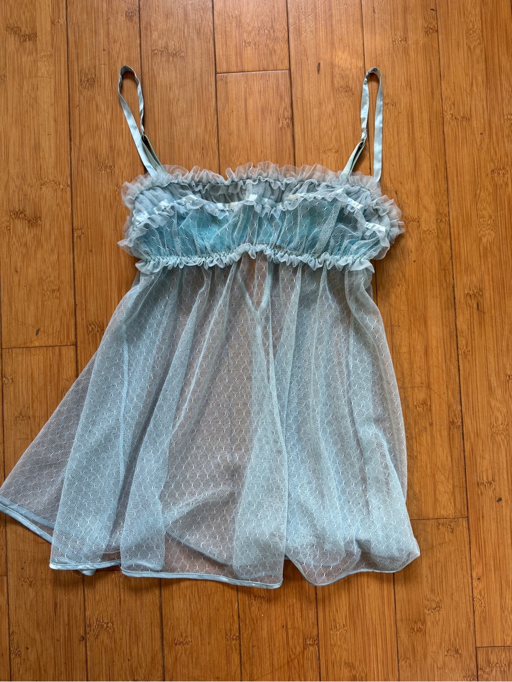 Victoria's Secret Teal Baby Blue Sequin/Beaded Ruffle Nightie Slip 36B
